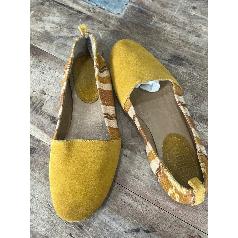 Laligo Bettie Mustard Yellow Suede Ikat Textile Ballet Flats Womens Size 9M - Picture 9 of 9